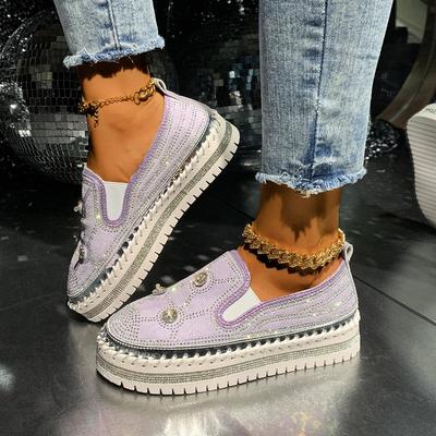 Женские лоферы большого размера со стразами, с мелким вырезом, весенние, новые, с круглым носком, с глубоким вырезом, слипоны на платформе