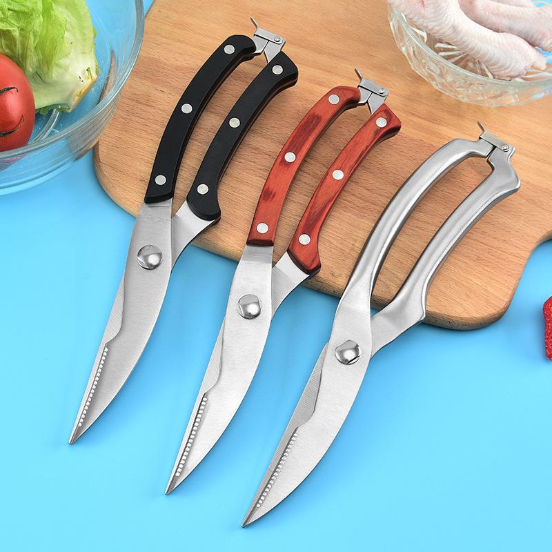 Деревянная ручка, кухонные ножницы, ножницы для куриных костей, кухонные зажимы для еды, ножницы для резки костей