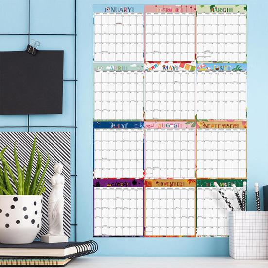 Большой настенный календарь 2025 года, двухсторонний, стираемый влажным и сухим способом, ежегодный планировщик, ламинированное расписание с маркером, клей для домашнего офиса, класса