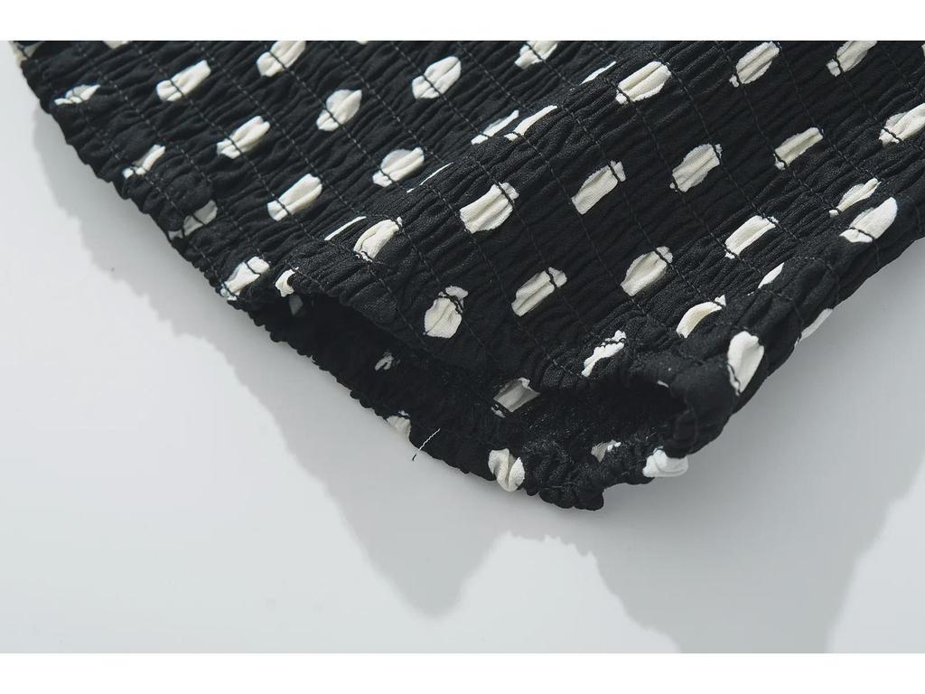 Топ-халтер в стиле ретро в горошек 2025 года + мини-юбка А-силуэта со шнуровкой и заниженной талией