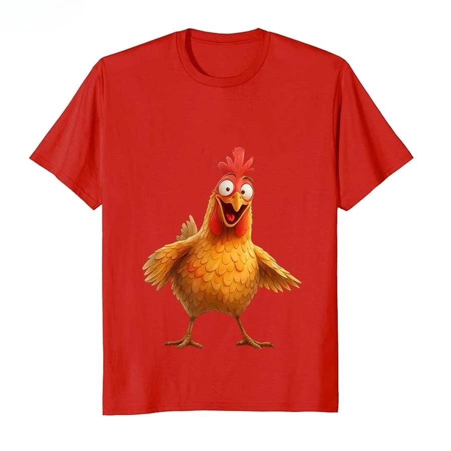 Men's funny adult humorous rooster pattern printed 100% pure cotton short-sleeved T-shirt, funny element clothing top