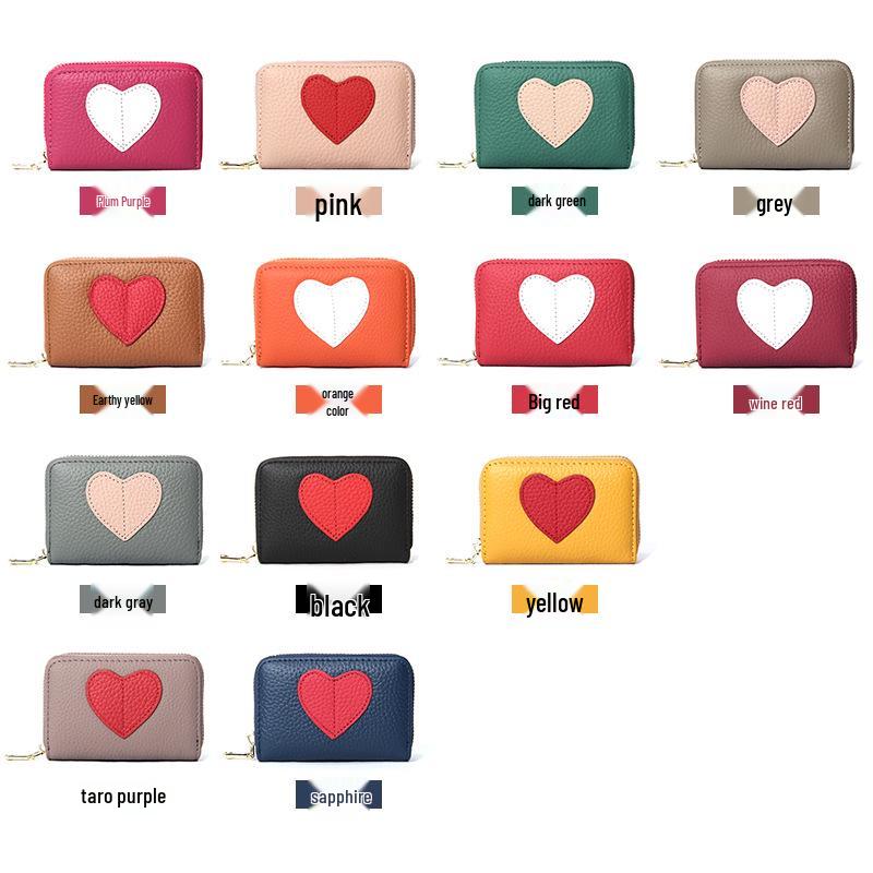 Top Grain Cowhide Heart Wallet with Multi-Card Slots and Large Capacity - Genuine Leather Accordion Card Holder