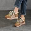 Genuine Leather Casual Sports Lace Up Anti Slip Women's Shoes Retro Mixed Colors Thick Soled Sneakers