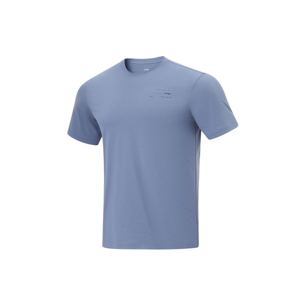 Li-Ning Fitness Series Solid Color Round Neck Quick-Dry Short Sleeve T-Shirt Men Tops Dust-Blue ATSU473-5