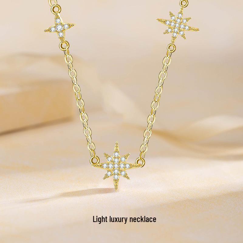 Opal Inlaid Sterling Silver Four-Pointed Star Tassel Necklace - Versatile Clavicle Chain Christmas Gift