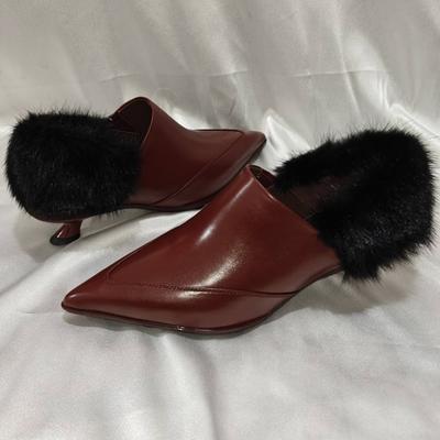 Туфли женские с острым носком и мехом на среднем каблуке, туфли из плюшевой кожи, тренд 2024 года, элегантные туфли-лодочки для вечеринок, осени, прогулок, Zapatos Mujer