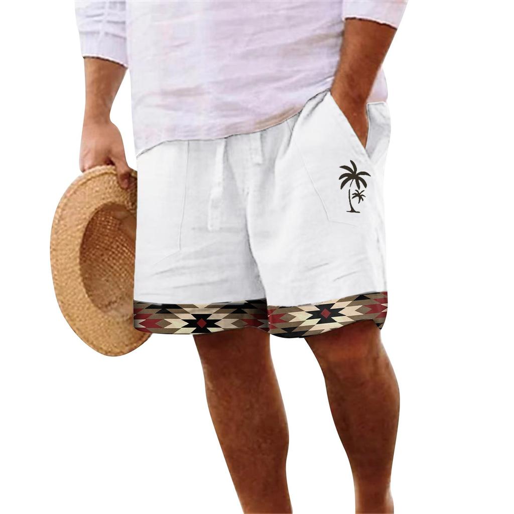 Мужские хлопковые и льняные однотонные спортивные штаны со шнуровкой, мужские шорты, повседневные брюки