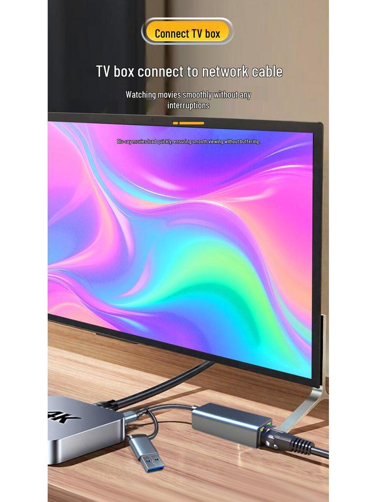 Dual-Head USB Type-C To RJ45 Gigabit Network Card, 100M/1000, Driver-Free