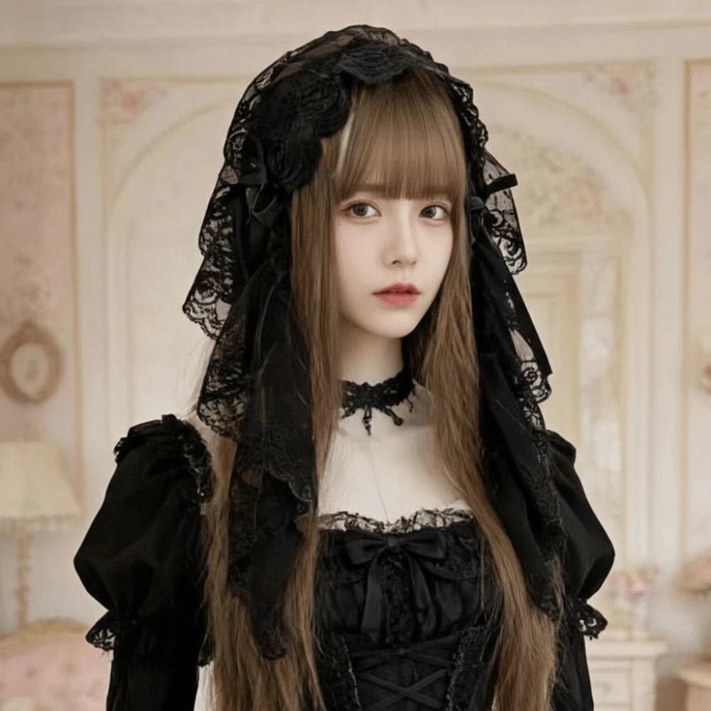 Black / White Lolita Headwear Gothic Style Lolita Girls Headband Lace Bow Hair Band  Cosplay