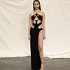 Summer Black Halter Cut Out High Waist Split Long Dress Women Fashion Club Party Sexy Backless Maxi Dresses Clothes 20969