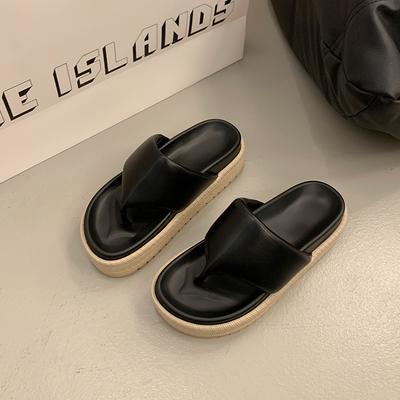 Уличные повседневные шлепанцы Женские летние новые с круглым носком на платформе с перемычкой для пальца Водные платформенные Нескользящие пляжные сандалии и шлепанцы