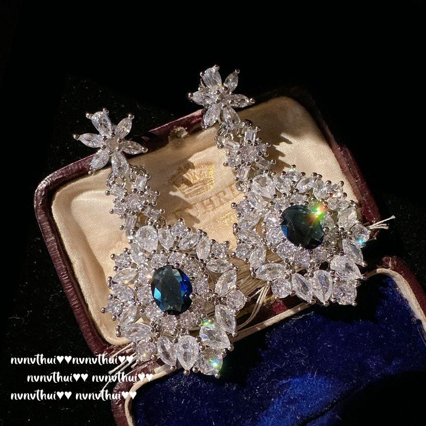 Серьги с голубым камнем «Снежинка» из Шри-Ланки, Court, Позолоченные 18 каратным золотом, Винтажное цветочное ожерелье с цирконами.