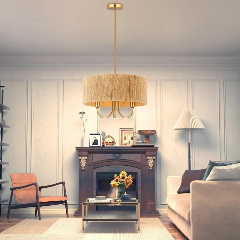 Подвесной светильник из бумажной веревки, простой круглый подвесной светильник для гостиной