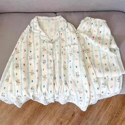 Милый полосатый принт медведя, милый, домашняя одежда, отложной воротник, длинный рукав, пижама на пуговицах для женщин, весенний пижамный комплект