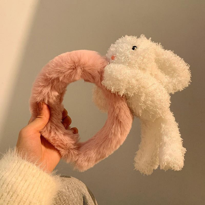 Милый плюшевый ободок для волос с изображением кролика и медведя для девочек, женский мультяшный широкий плюшевый ободок для волос, милая повязка на голову для мытья лица, повседневные аксессуары для волос