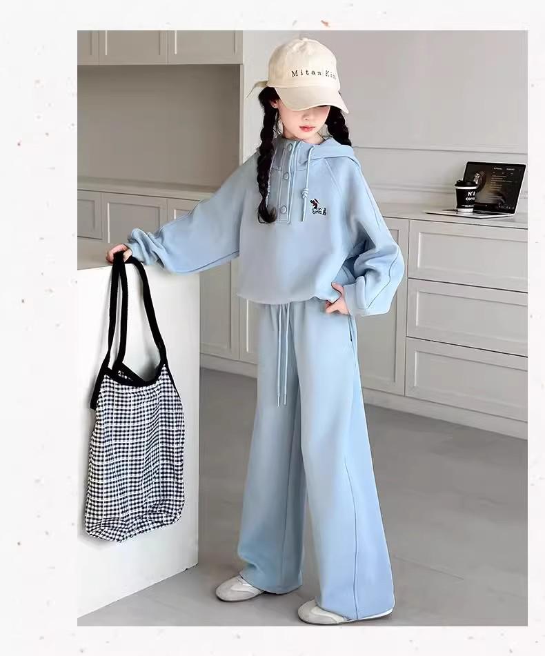 2025 Girls' Fashionable Spring & Autumn Two-Piece Outfit: Sweatshirt & Pants Set for Big Kids