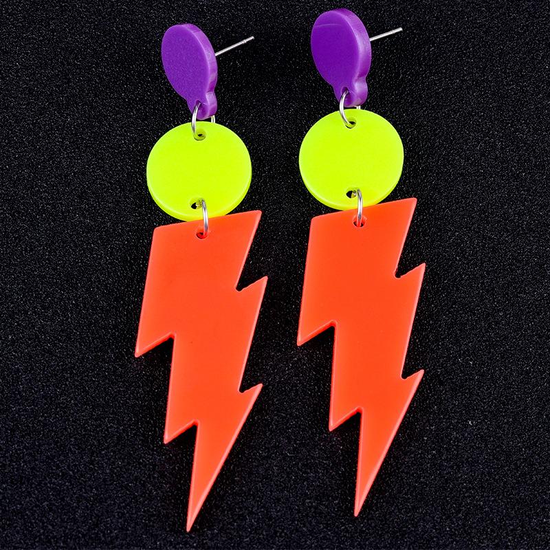 Foreign Trade Lightning Earrings Earrings Fluorescent Color Design Sense Contrast Color Personality Acrylic Earrings Earrings Women