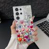 Flower Print TPU Soft Edge Glitter Back Case For Samsung S25 Ultra S24 FE S23 A36 A56 A16 A55 Feather Sparkling Slim Shockproof Hard PC Phone Cover