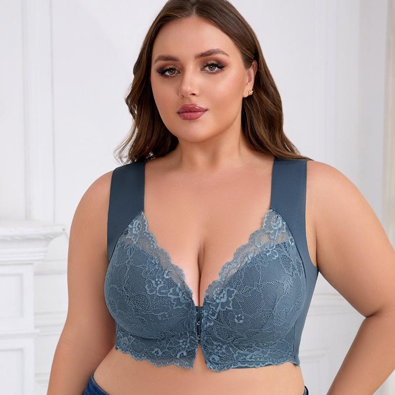 European and American Plus Size Bra Thin Vest for Women with Gathered Beautiful Back and Front Buckle Fixed Cup Underwear