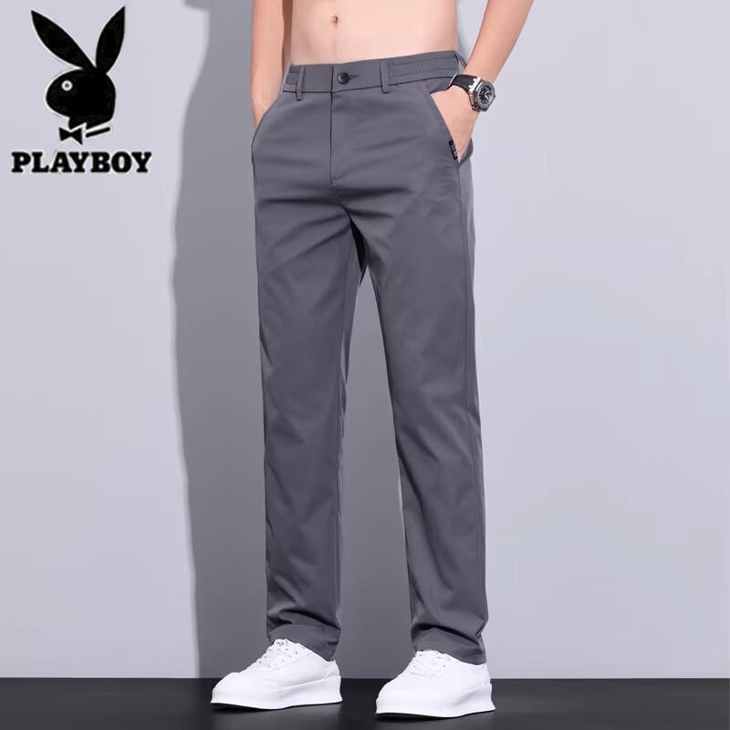 PLAYBOY Мужские повседневные брюки прямого кроя из ледяного шелка