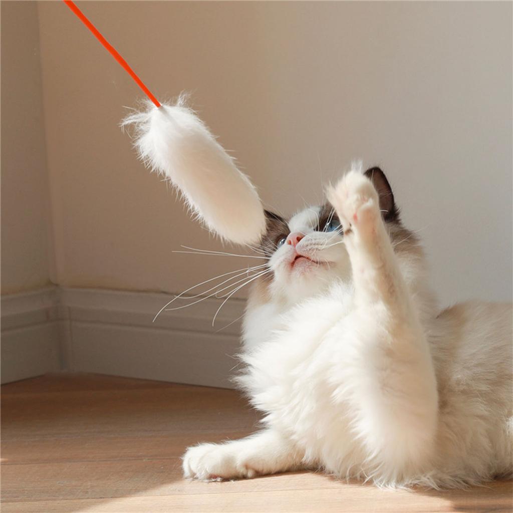 Plush Cat Teaser Wand Bite Resistant Eco Friendly Hand Crafted Soft Flexible Plush Cat Toys for Training White