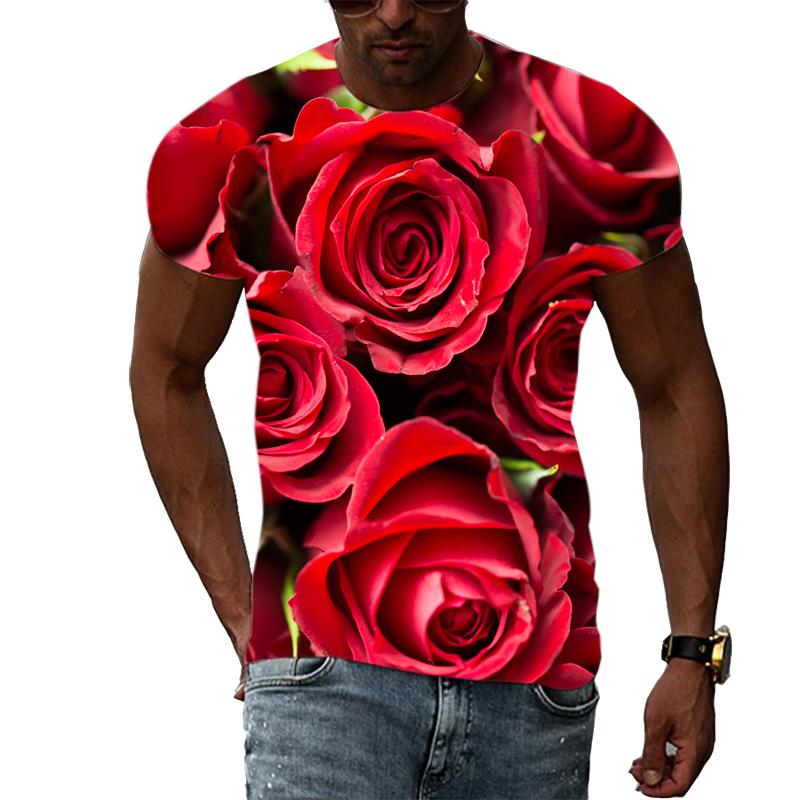 Летняя футболка с 3D принтом роз и цветочным принтом, модные повседневные футболки для мужчин и женщин, футболка большого размера с короткими рукавами, уличная одежда, топ в стиле Харадзюку