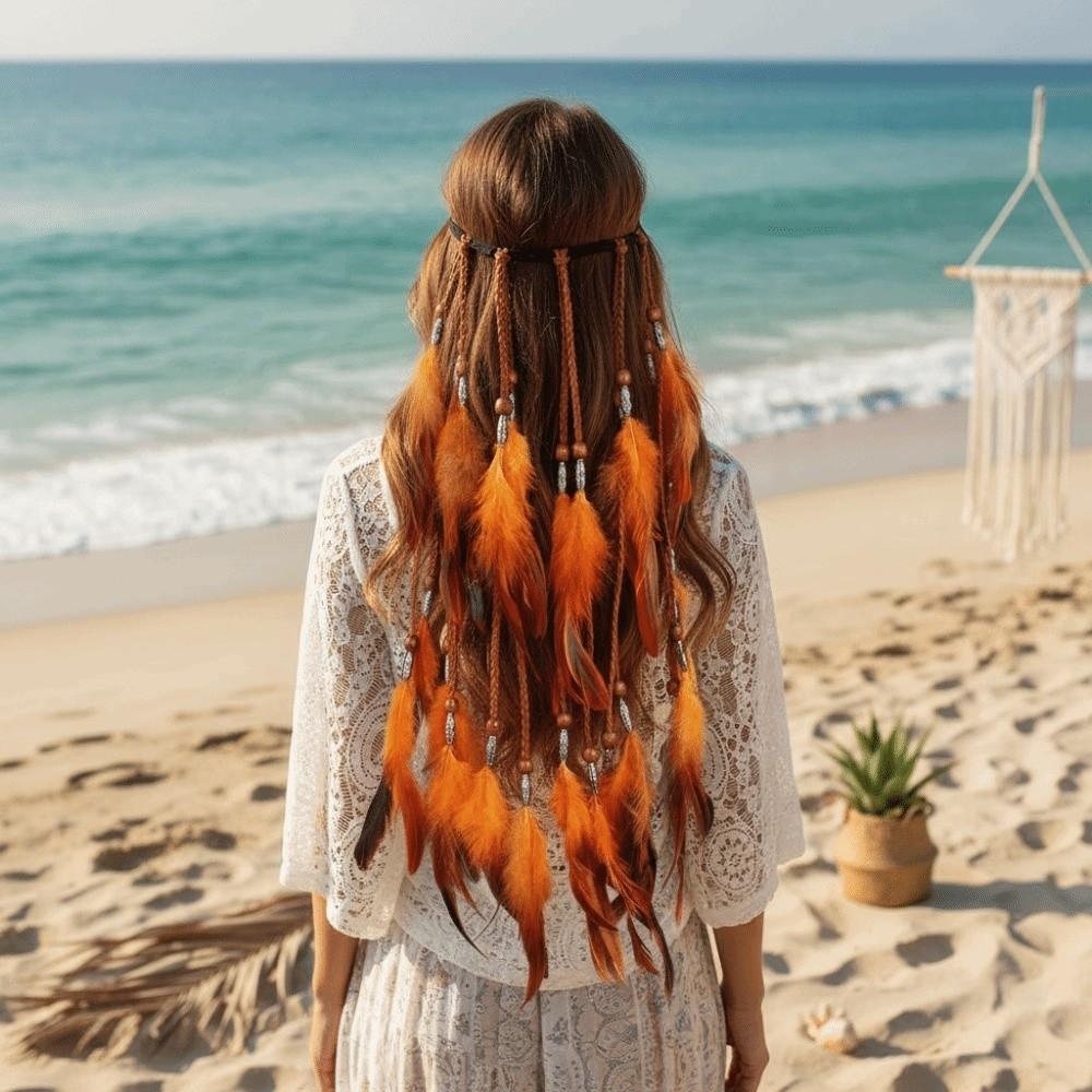 Vibrant Orange Plumage Tribal Hair Extension Feather Hair Accessories Travel Photography Prop