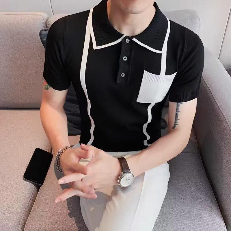 Мужская модная брендовая футболка-поло с коротким рукавом и лацканами, летняя футболка, корейская приталенная мода, новинка 2025 года, универсальный топ