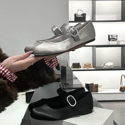 Версия из овчины~ 2025 новые кожаные туфли со стразами на мягкой подошве, женские балетки с круглым носком и плоской подошвой, туфли Мэри Джейн