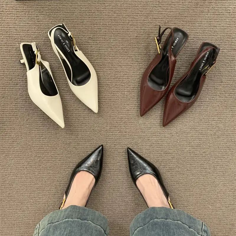 Fashion Bailamos Brand Women Sandals Fashion Pointed Toe Shallow Slip On Ladies Elegant Slingback Shoes Med Heel Pumps Shoes