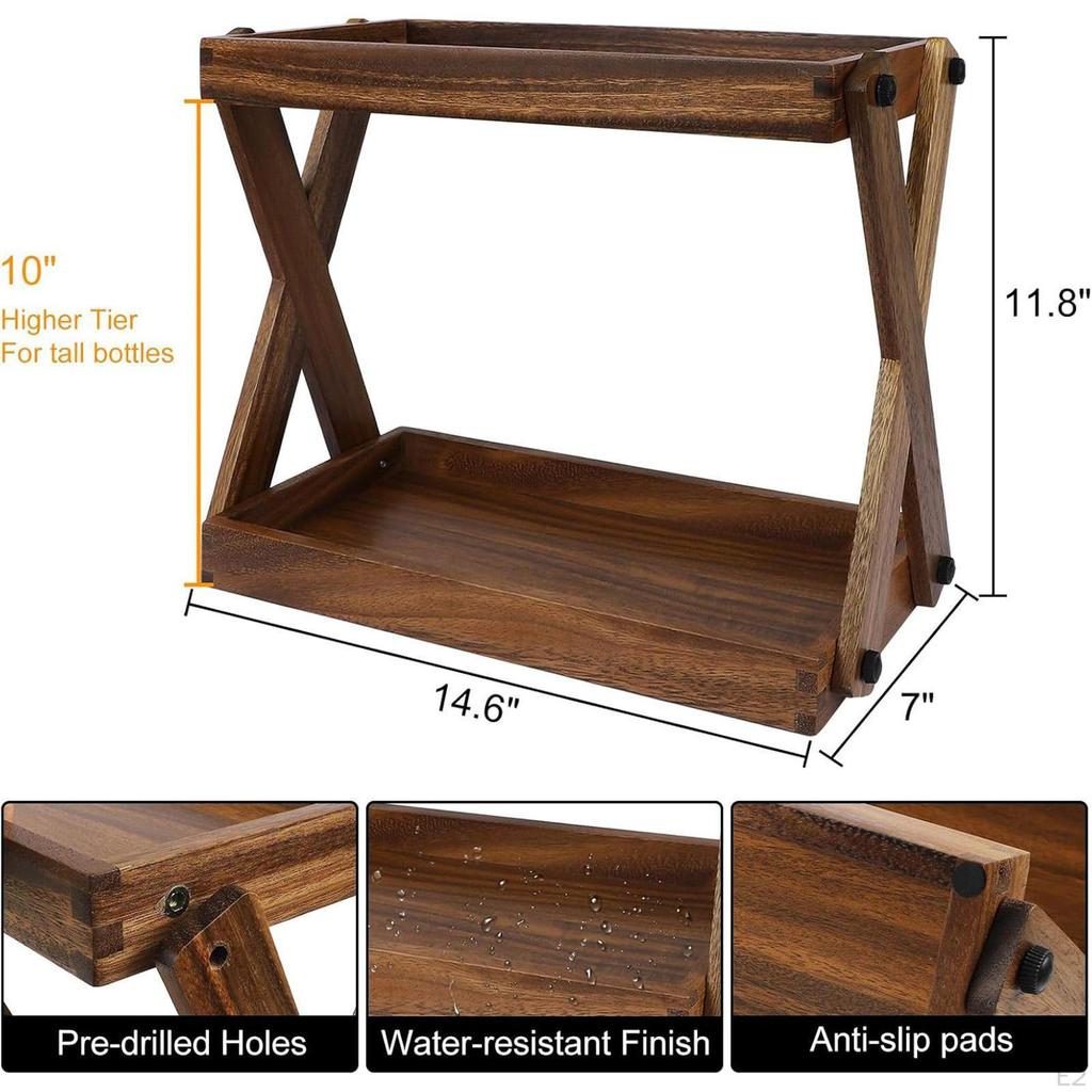 Деревянная настольная полка-органайзер для кофемашины, ретро-подставка для хранения приправ на двух ярусах.