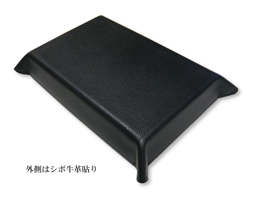 Японский поднос для ручек из зернистой коровьей кожи с металлической указкой и набором тонких вращающихся шариковых ручек (черный) (синий) TRASB-701S-PD04-L