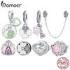 Bamoer Серебро 925 Прозрачная Розовая Эмаль Божья Коровка Бусины Розовый Циркон Подвески Божья Коровка для Женского Браслета и Браслета-Манжеты DIY Изящные Украшения