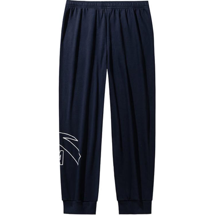 Anta Comfortable Breathable Casual Letter Print Cuffed Knitted Sports Pants Men Bottoms Dark-Navy 952438301-2