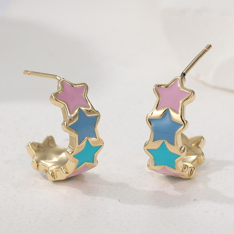 Изысканные цветные серьги-пусеты C-образной формы с узором звезды с золотым покрытием для женщин, винтажные, на каждый день, универсальные ювелирные аксессуары