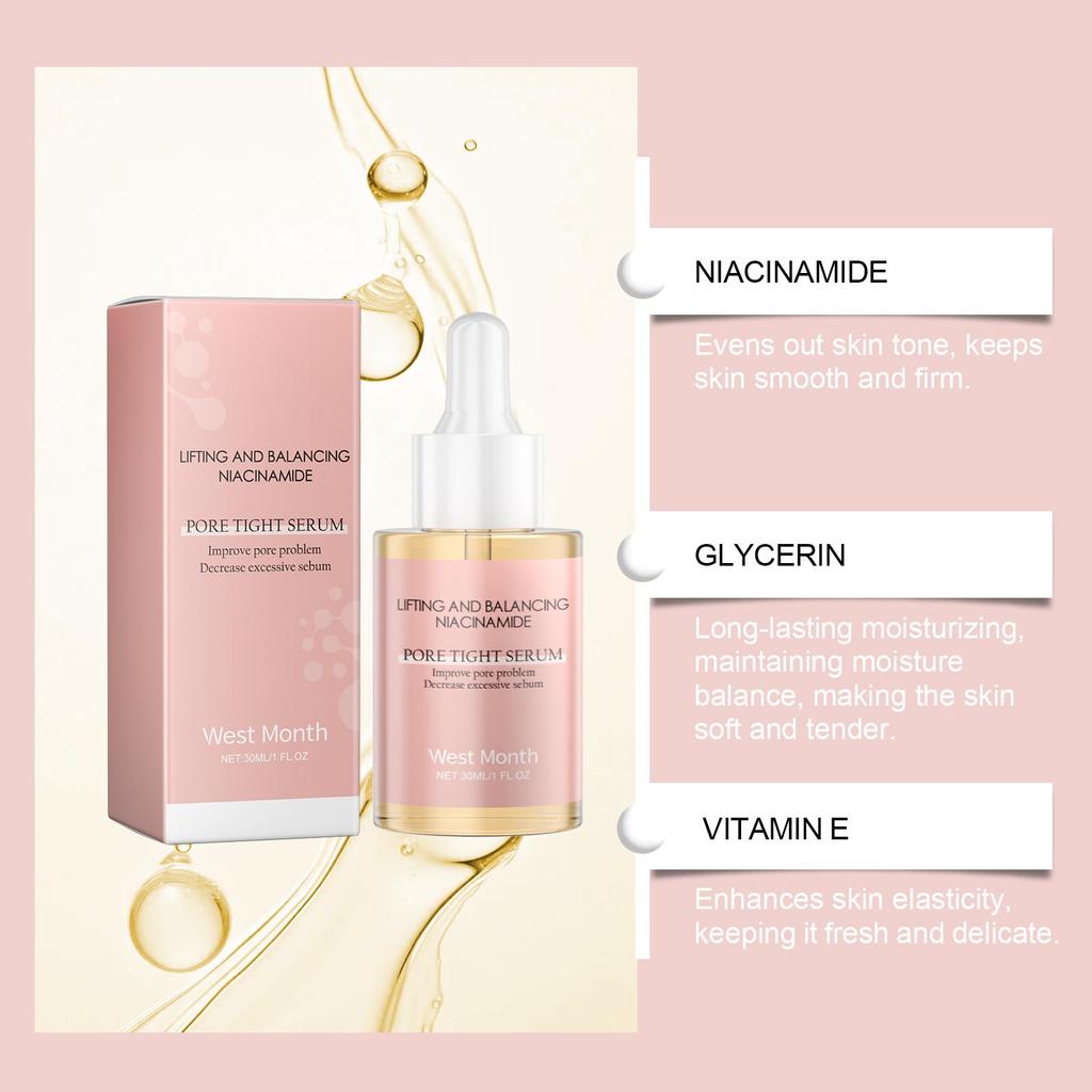 West Month Niacinamide Pore-Refining Serum Hydrates & Moisturizes Controls Oil Improves Skin Texture Minimizes Pores Soothes Skin For Face Use 30ml