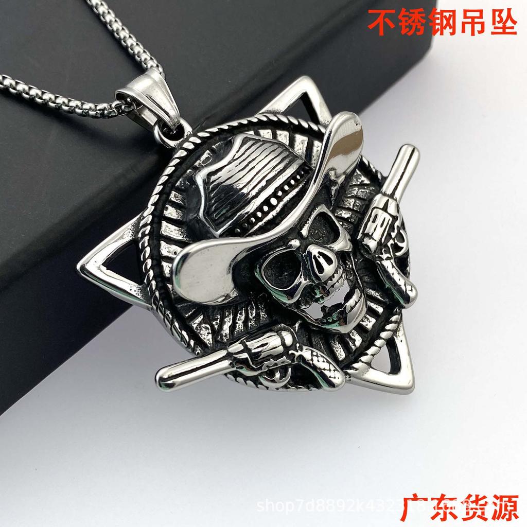 Хэллоуин Двойной Пистолет Нержавеющая Сталь Череп Кулон Личность Панк Ожерелье Винтаж Модный Мужской Ожерелье Подвеска Свитер Цепь
