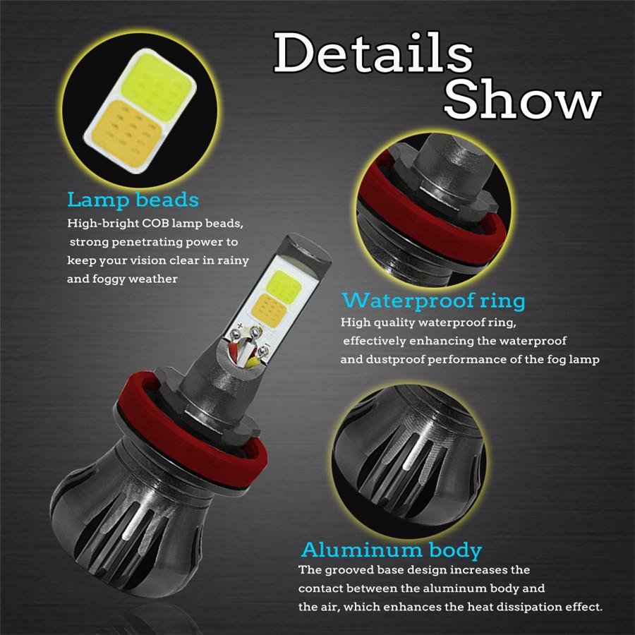 2x светодиодные лампы H8 H9 H11 белого/синего двойного цвета COB, мигающие, стробоскопические, комплект автомобильных противотуманных фар, 12 В-24 В