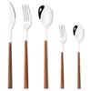 5Pcs Imitation Wooden Handle Cutlery Set Knife Fork Spoons Dinnerware Tableware Stainless Steel Silverware Western Flatware