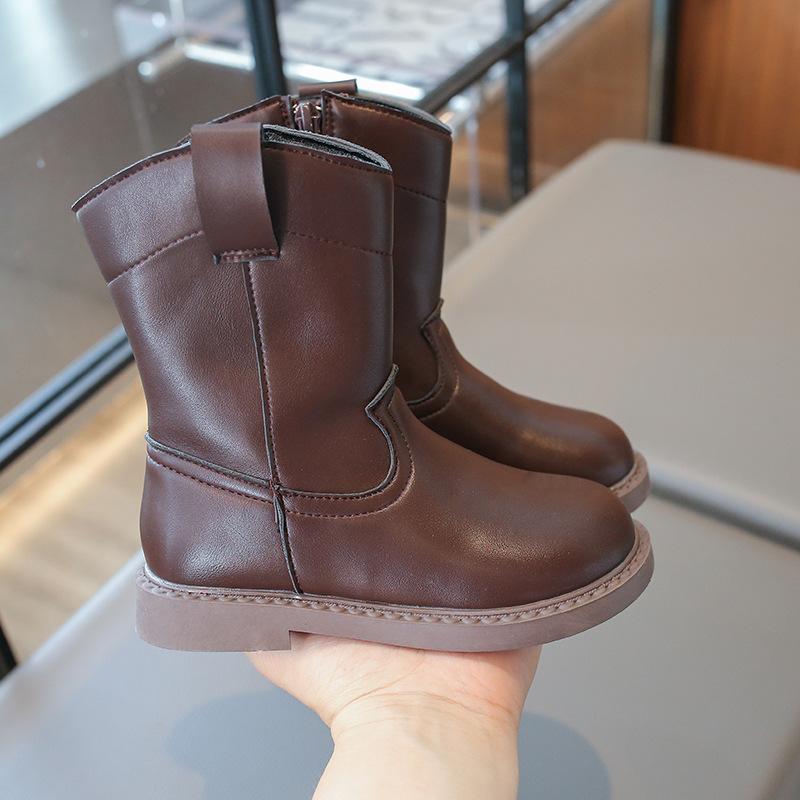 Новые детские ботинки Весна Осень Универсальные Ретро Черные Ботинки для Девочки Нескользящие Лоскутные Детская Мода Ботильоны Боковая Молния