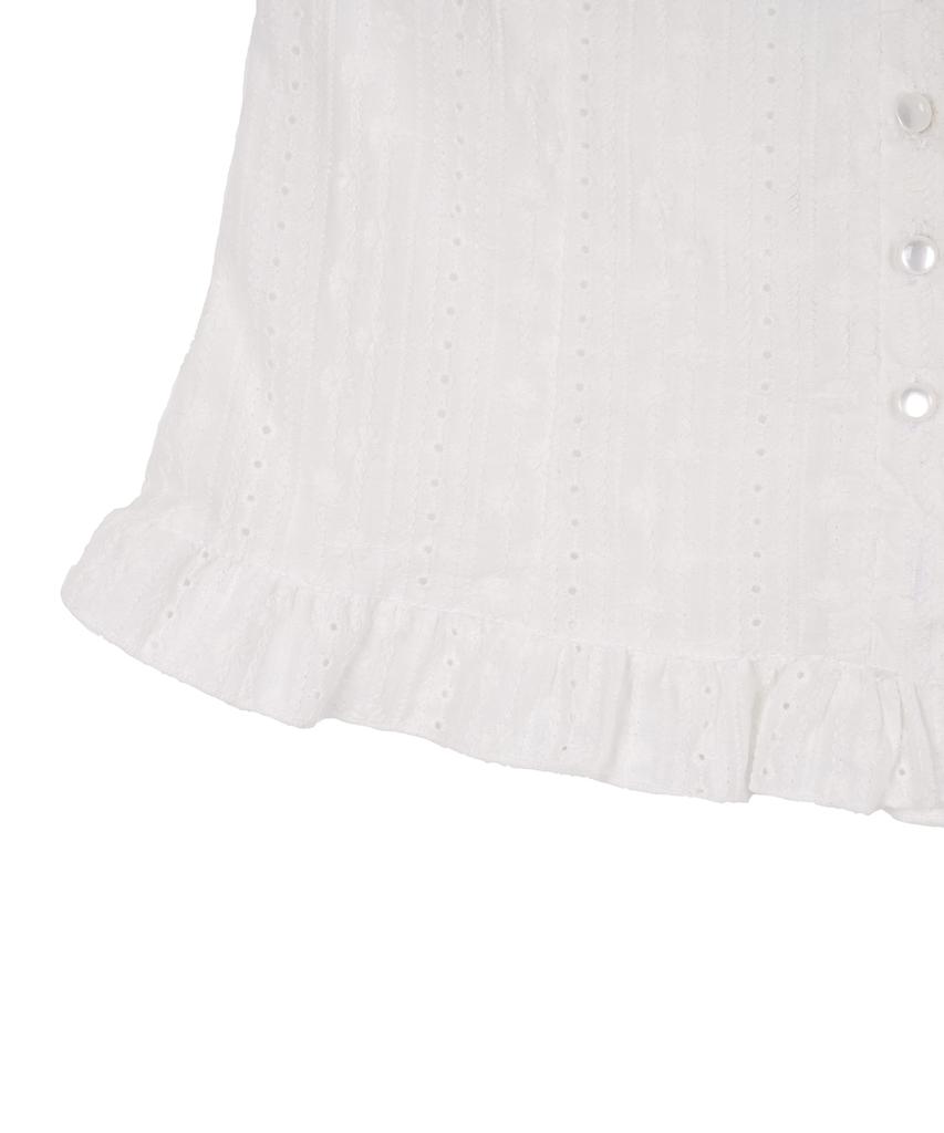 HARDCORE HAPPINESS Wave Shirred Puff Blouse Flower_White