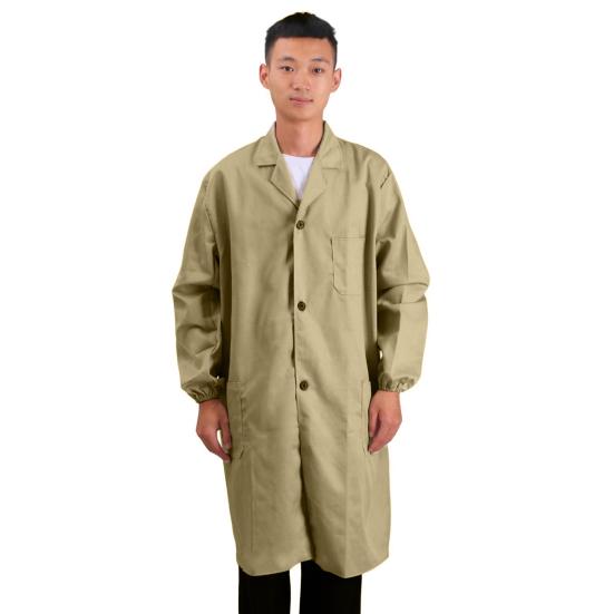 Женское и мужское рабочее пальто с лацканами, длинными рукавами, эластичными манжетами, однотонная моющаяся рабочая куртка с карманом, однобортная верхняя одежда средней длины