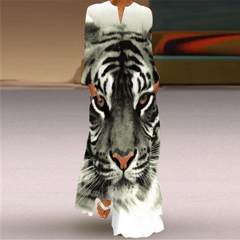 Женское платье с V-образным вырезом, длинными рукавами и принтом карманов, весна/лето 2024 г.