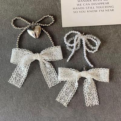 Зажим для обуви ручной работы, двухслойный, с жемчужными бусинами и бантом, шарм, пряжка для обуви, украшение для кроссовок, кружевной бант, подвески для обуви, брелок