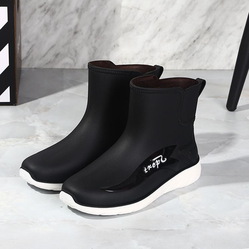 Мужские дождевые туфли нескользящие и водонепроницаемые модные дождевые сапоги флисовые термо резиновые туфли кухня рыбалка средняя голень бахилы