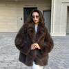 Женское пальто из искусственного меха с поясом на талии, с вырезом на лацканах, средней длины, элегантное, офисный стиль, в цвете коричневый, бежевый, черный