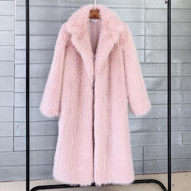 Autumn and Winter Women's Long Toka Imitation Fur Suit Collar Coat Coat, Artificial Fur Imitation Fur Coat