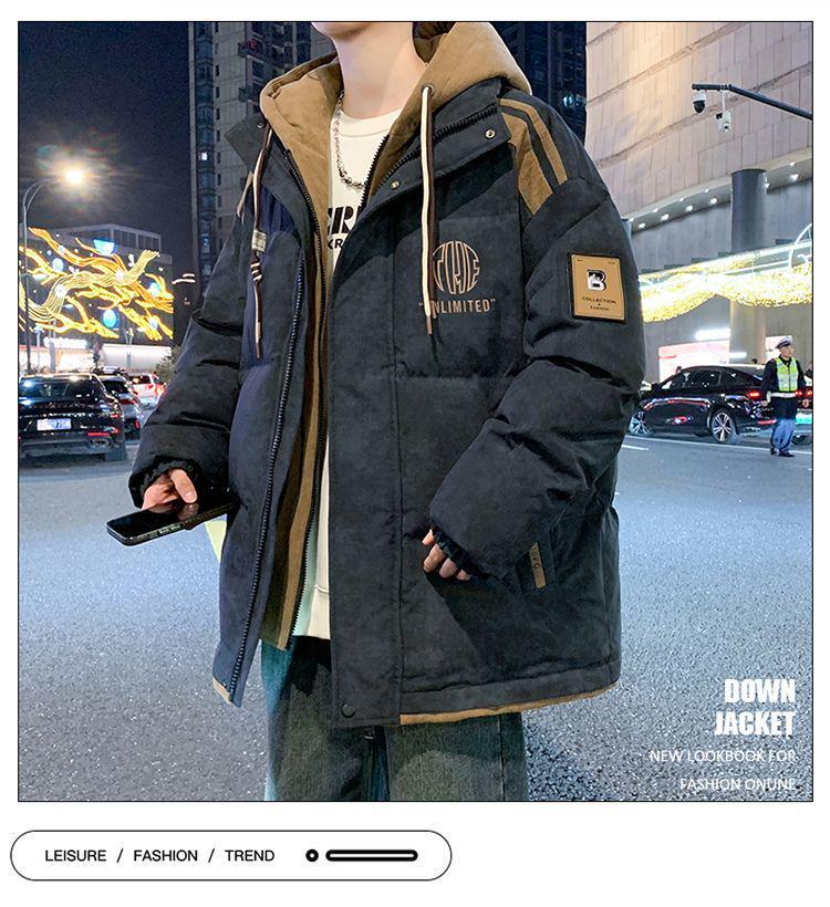 Мужская стильная белая пуховая куртка с капюшоном Зима 2024 - Толстая, теплая и модная, двухслойный дизайн