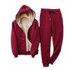 Women's Fleece-Lined Fashion Set: Autumn/Winter Hooded Cardigan and Slimming Joggers.