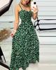 2025 Summer New Leopard Print Suspender V-neck Dress High Waist Skirt Sexy Temperament Fashion Long Dress Women's Clothing